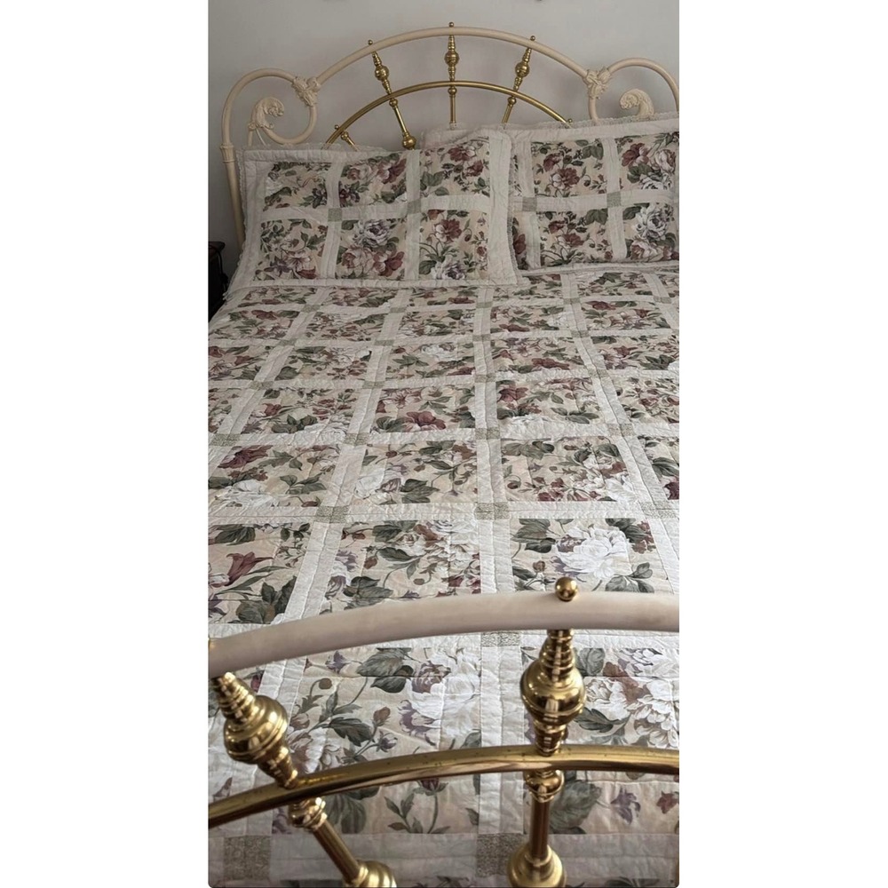 Vintage Floral Patchwork Quilt Set Lace Trim Cottagecore‎ Shabby Chic Bedding